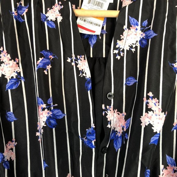 Maison Jules Dress S Striped Floral Black Shirtdress Above Knee Long Sleeve - Picture 5 of 12